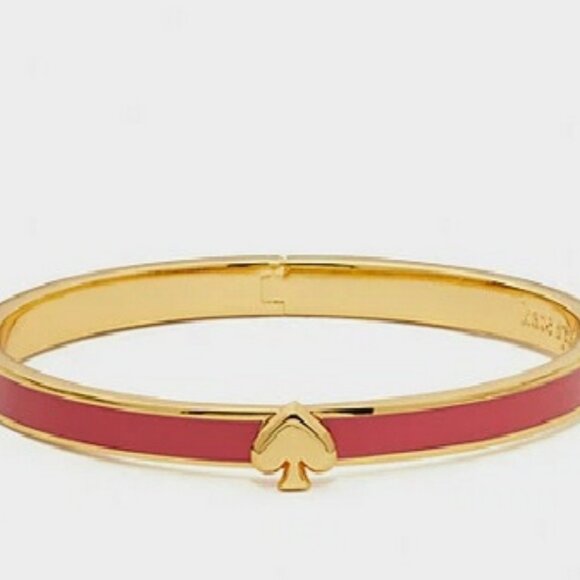 Kate Spade Everyday Spade Thin Enamel Hinged Bangle Bracelet in Bright Rose, NWT - Picture 3 of 5